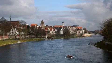 Ulm and Danube river Stock Footage 33096695