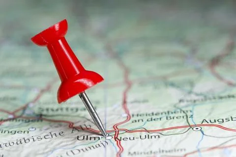 Ulm pin on map of Germany Stock Photos