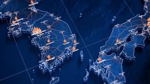 Ulsan map big data visualization. Futuristic map infographic of city in South 스톡 일러스트