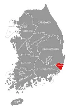 Ulsan red highlighted in map of South Korea Stock Illustration
