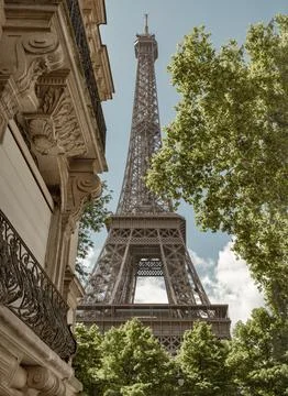 The Ultimate Eiffel Tower View from on Rue de LUniversite in Paris. Stock Photos