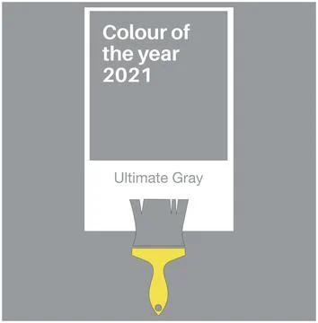 Ultimate Gray Trending Colour of the Year 2021. Color card with paint brush,  Stock Illustration