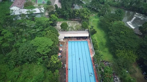 Ultimate Swim Training: Dive into the Pool for Competitive Swimmers with Drone Stockbeeldmateriaal 243568730