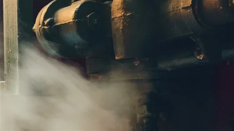 Ultra Close-up of Industrial Engine Exhausting Steam Stock Footage 56293307