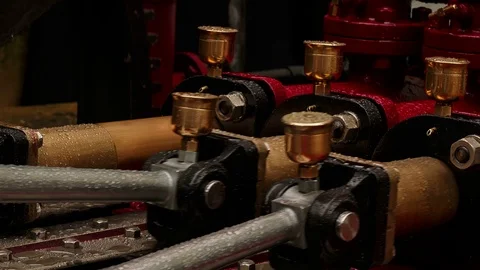 Ultra closeup view of three pistons of an outdoor hydraulic engine Stock Footage 70492910