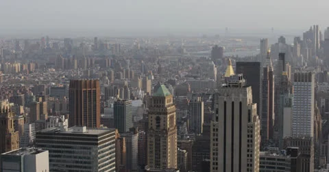 Ultra HD 4K Aerial View of New York City Skyline by day, Midtown Manhattan, USA Stock Footage