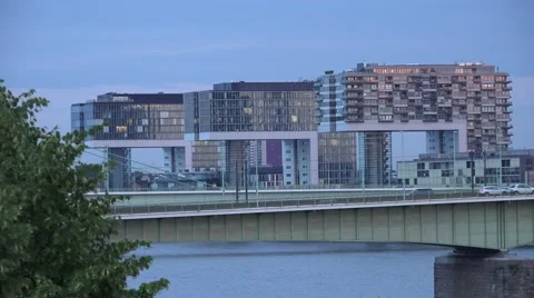 ULTRA HD 4K Aerial view traffic street modern building Koln cityscape car pass  Stock Footage 50179080