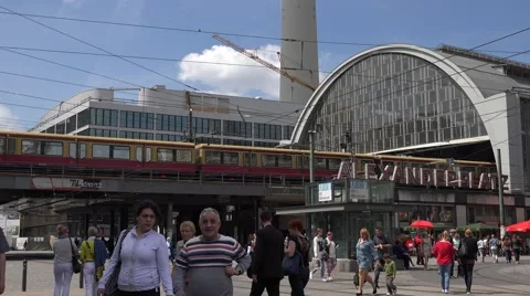 ULTRA HD 4K Alexanderplatz train station public square tourist visit Berlin city Video stock 40470233
