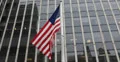Ultra HD 4K American Flag Flying Front of Steel Glass Corporate Office Building 4k or 4k+ Resolution
