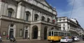 Ultra HD 4K Car Traffic Opera Scala Milan Square Old Tram Arrives Stop Station 4k or 4k+ Resolution