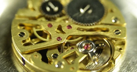 Ultra HD 4K Close Up View Gears Old Mechanism Horologe Antiquity Complex Time Stock Footage