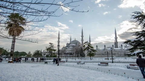 Ultra HD 4K, clouds moving across the blue sky with Blue Mosque Stock Footage 47440439