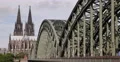 Ultra HD 4K Crowd People Walk Rush Hour Establishing Shot Bridge Cologne Skyline 4k or 4k+ Resolution