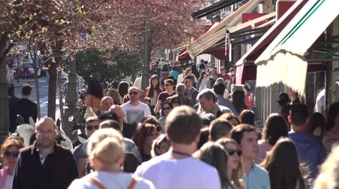 ULTRA HD 4K Crowded sidewalk adult people commuter walk busy road rush hour icon Stock Footage 49474900