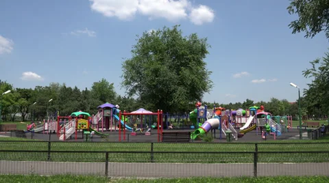 ULTRA HD 4K Empty playground summer day childhood game toddler happiness activ Stock Footage 39737247