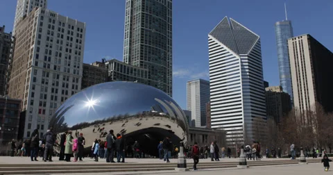 Ultra HD 4K Famous Chicago Cloud Gate, The Bean Sculpture, Millennium Park Stock Footage