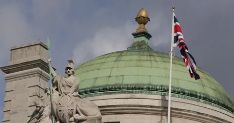 Ultra HD 4K Famous Union Flag Windy Day Blue Sky Great Britain National Pride UK Stock Footage