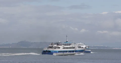Ultra HD 4K High Speed Catamaran Ferry Golden Gate Terminal San Francisco Bay US Video stock 25303146