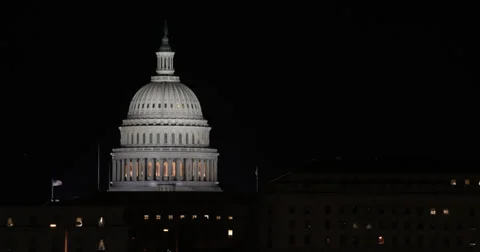 Ultra HD 4K Illuminated night United States Capitol Washington DC US Congress Stock Footage