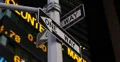 Ultra HD 4K Illuminated Night Stock Market Shares Ticker NYC One Way Sign Lights 4k or 4k+ Resolution