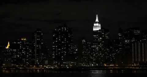 Ultra HD 4K Illuminated NYC by night Empire State Building New York City Skyline Stock Footage
