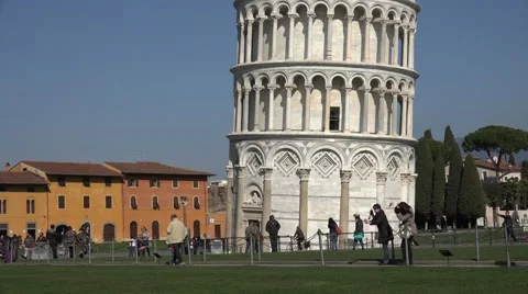ULTRA HD 4K Leaning Tower Pisa landmark tourist people enjoy take photo european Stock Footage 48381447