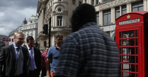 Ultra HD 4K London Piccadilly Circus Phonebox British Red Telephone Box City Stock Footage