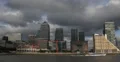 Ultra HD 4K London Skyline Canary Wharf Skyscraper Boat Passing Storm Clouds Day 4k or 4k+ Resolution