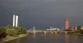 Ultra HD 4K Main River Bridge Frankfurt Skyline Establishing Shot Thunderstorm 4k or 4k+ Resolution