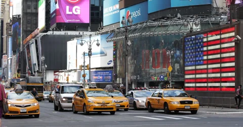 Ultra HD 4K New York City Times Square Driving Car Traffic Passing Yellow Cab Stock Footage 32371245