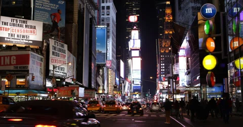 Ultra HD 4K New York City Times Square Central Location Illuminated Night NYC Stock Footage