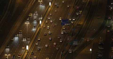 Ultra HD 4K Night Rush Hour Dubai Highway Freeway Sheikh Zayed Road Busy City Stock Footage 35683898