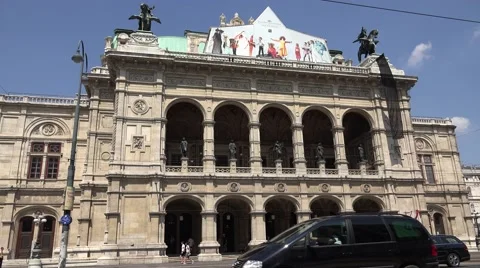 ULTRA HD 4K Opera building traffic street pedestrian people Vienna landmark trip Stock Footage 51123462
