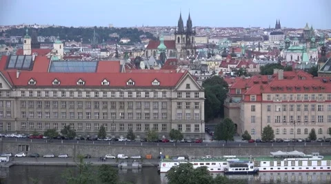ULTRA HD 4K Panoramic view Prague cityscape skyline old town hall tower church  Stock Footage 51055163