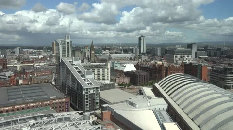 ULTRA HD 4K Panoramic view Manchester town skyline church town rooftop modern  Stock Footage 51571801