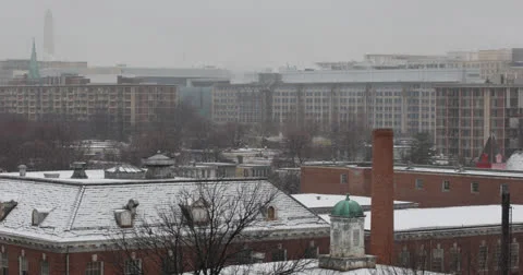 Ultra HD 4K Snow Storm in Washington DC, Federal Buildings, Monument Memorial Stock Footage 24821900