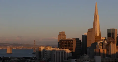 Ultra HD 4K Sunset Light Panorama Business Center in San Francisco Cityscape USA Stock Footage 32428554