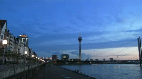 Ultra HD 4K Time-Lapse Germany Dusseldorf promenade Rhein Stock Footage