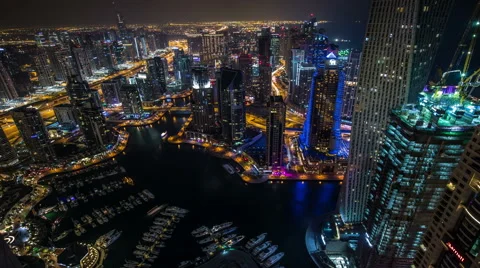 Ultra Hd, 4K time lapse aerial view Sheikh Zayed Road with Dubai Marina Vídeos de archivo 45919984