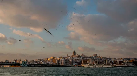 Ultra HD 4K, time lapse photography, Galata Tower and Eminonu District at Sunset Stock Footage 47449910