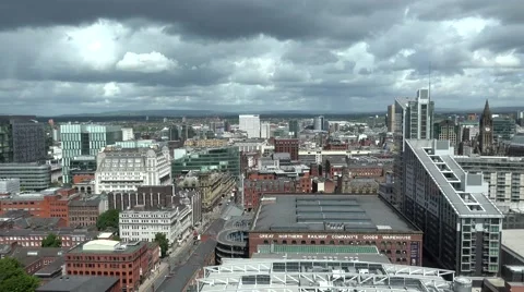 ULTRA HD 4K Timelapse clouds pass Manchester downtown skyline tourism attraction Stock Footage 51528382