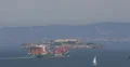 Ultra HD 4K UHD Alcatraz Island, San Francisco Bay Container Cargo ships passing 4k or 4k+ Resolution