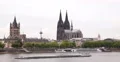 Ultra HD 4K UHD Cologne Skyline River Cargo Ship Passing Barge Freight Transport 4k or 4k+ Resolution