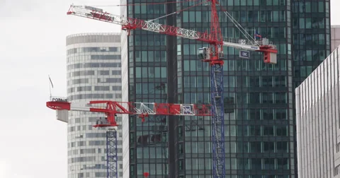 Ultra HD 4K UHD High Rise Buildings Under Construction Cranes Paris Towers Video stock 31907328