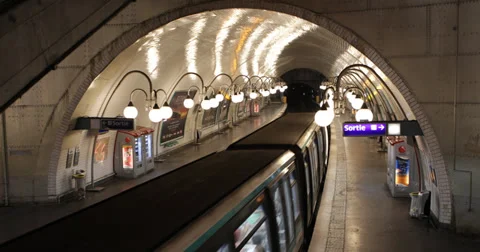Ultra HD 4K UHD Paris Cite Metro Station Underground Passengers Passing Commuter Stock Footage