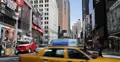 Ultra HD 4K Utility Red Truck Traffic Broadway Times Square, Yellow Cabs Passing 4k or 4k+ Resolution