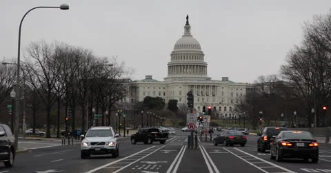 Ultra HD 4K Washington DC, Pennsylvania Avenue, US Capitol Building, Car Traffic Stock Footage 24821869