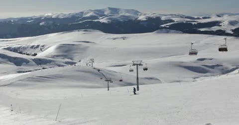 Ultra HD 4K Winter Landscape, Ski Resort in Beautiful Mountains in Cold Stock Footage
