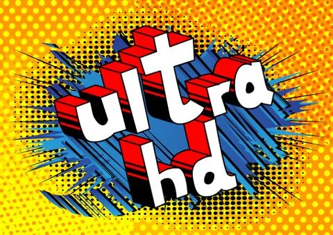 Ultra HD - Comic book style phrase on abstract background. Stock Illustration