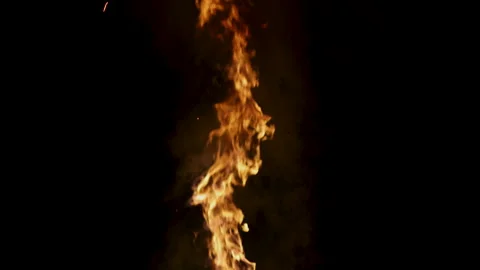 Ultra HD Narrow Flame Element in Center on Black Background Stock Footage 319822610
